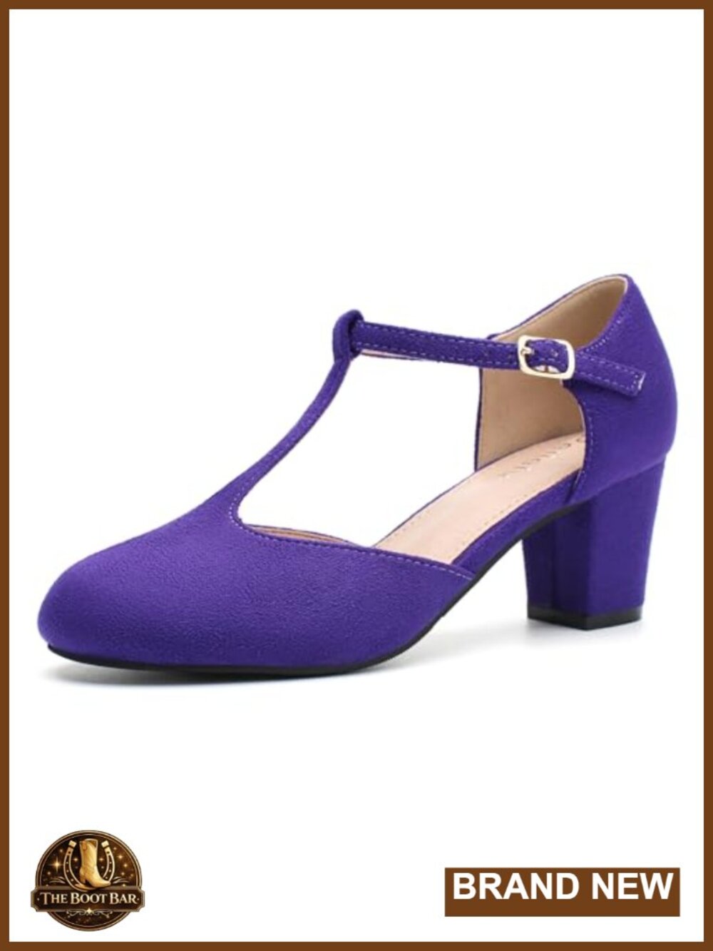 T-Strap Mary Jane Pumps, Block Heel, Round Toe, Velvet, Buckle Closure